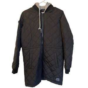 Element Streetwear Quilted Puffer Long Hooded Black Men's Jacket Large
